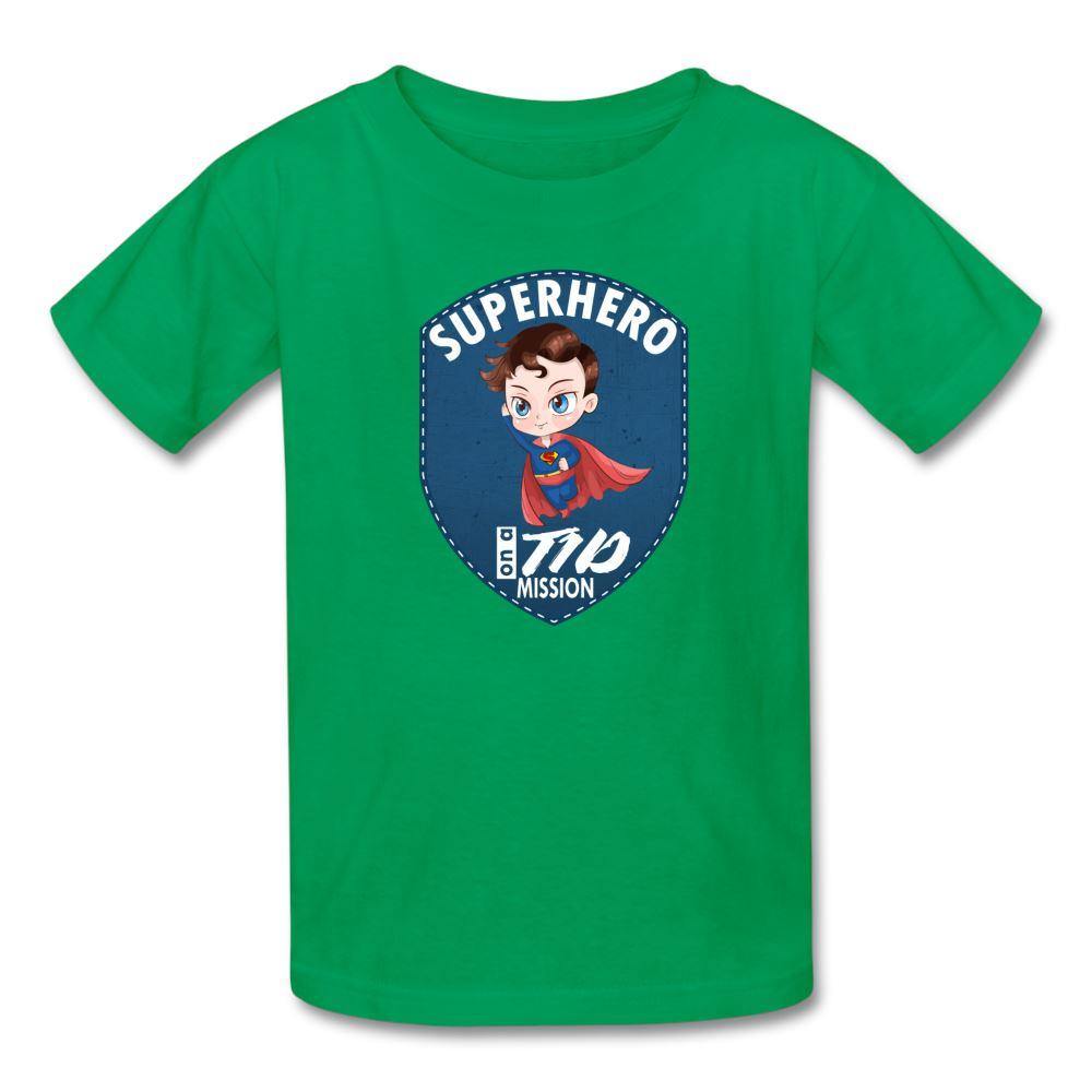 T1D superhero motivational Type 1 diabetes awareness kids T-shirt in kelly green