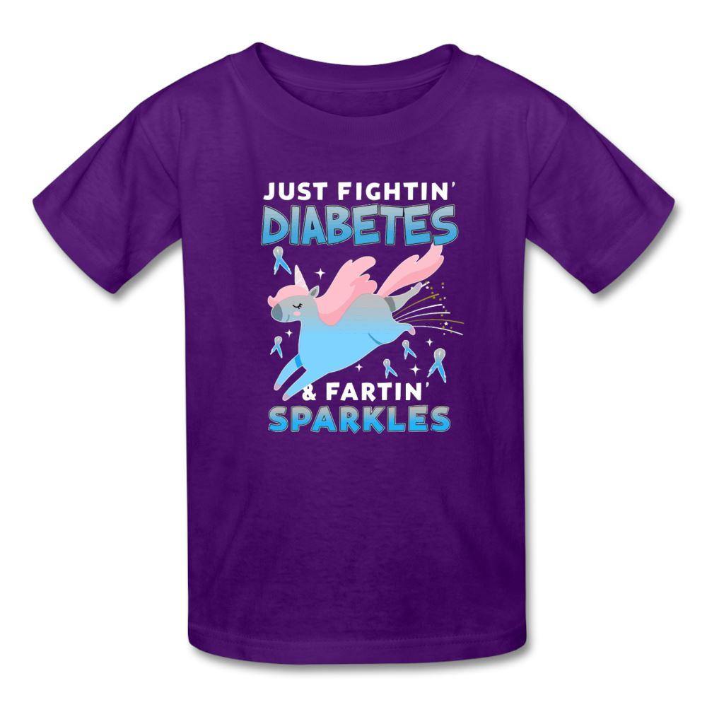 Fighting Diabetes and Fartin' Sparkles funny T1D kids T-shirt in purple