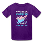 Fighting Diabetes and Fartin' Sparkles funny T1D kids T-shirt in purple