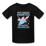 Fighting Diabetes and Fartin' Sparkles funny T1D kids T-shirt in black