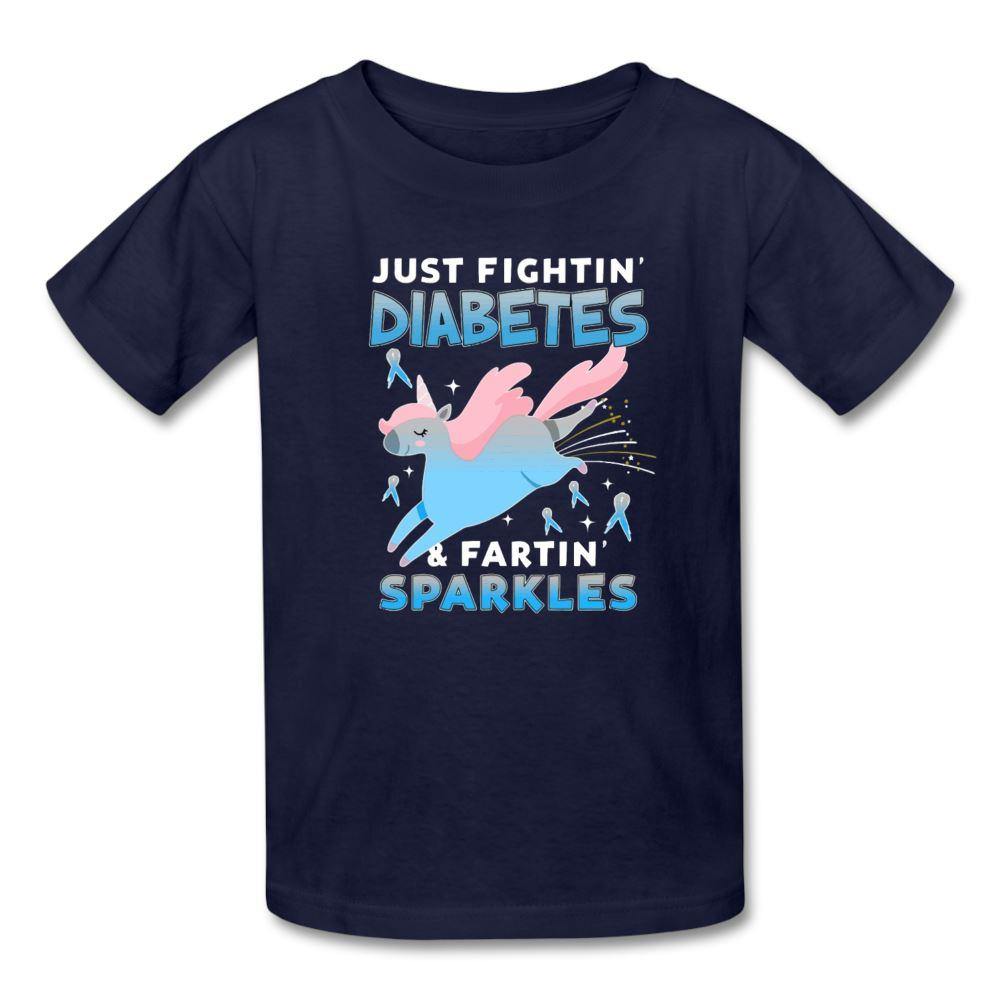 Fighting Diabetes and Fartin' Sparkles funny T1D kids T-shirt in navy