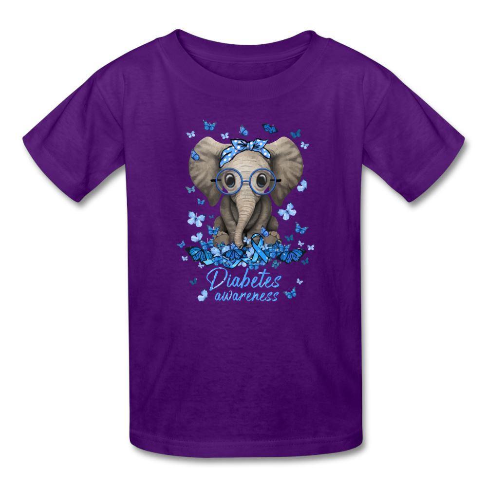 Kids Type 1 diabetes awareness T-shirt with elephant and butterflies in purple