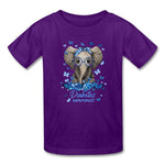 Kids Type 1 diabetes awareness T-shirt with elephant and butterflies in purple