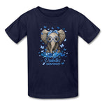 Kids Type 1 diabetes awareness T-shirt with elephant and butterflies in navy