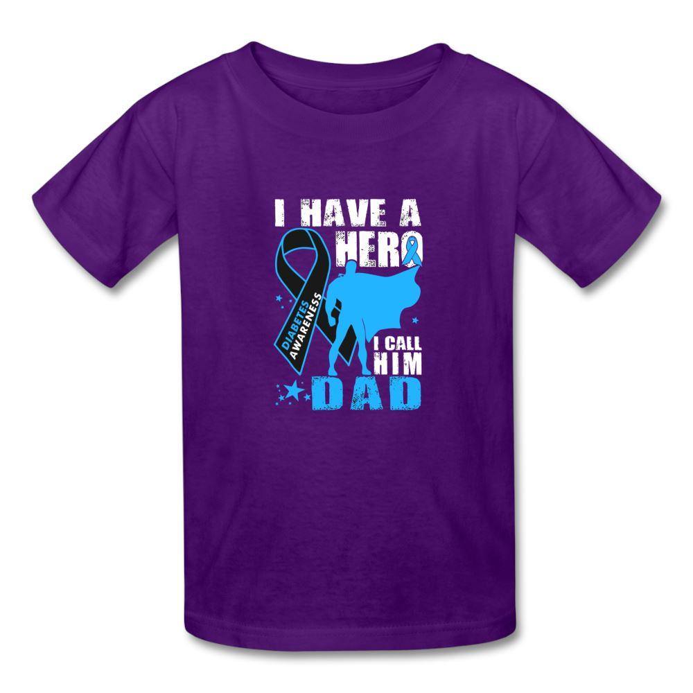 I have a Hero I call Him Dad Diabetes Superhero Kids' T-Shirt - purple