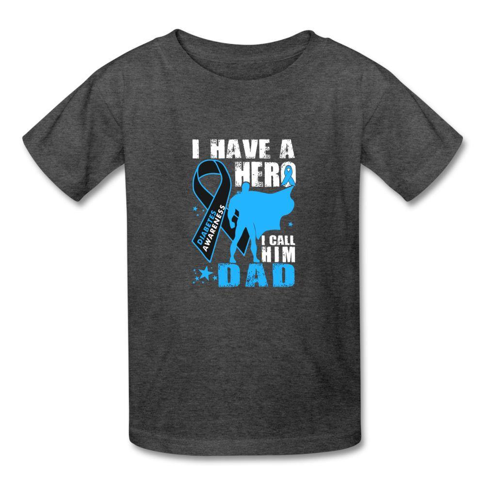 I have a Hero I call Him Dad Diabetes Superhero Kids' T-Shirt - heather black
