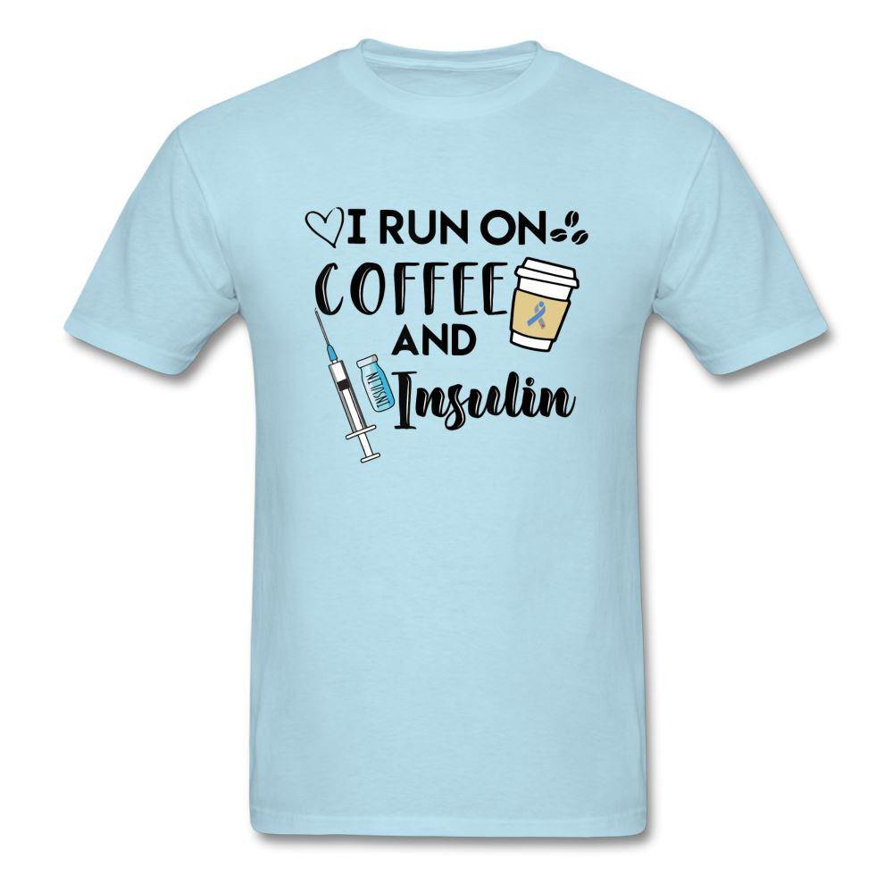 I Run On Coffee & Insulin Adult Unisex Softstyle T-Shirt - powder blue
