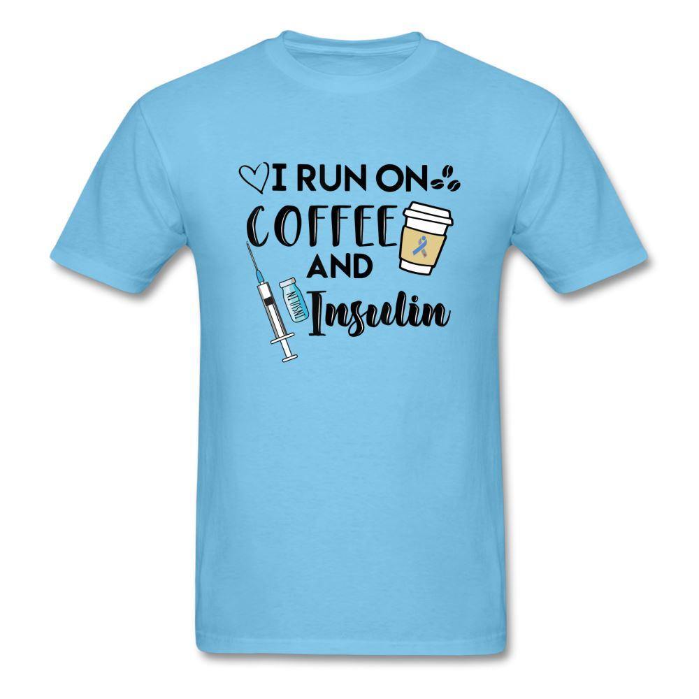 I Run On Coffee & Insulin Adult Unisex Softstyle T-Shirt - aquatic blue