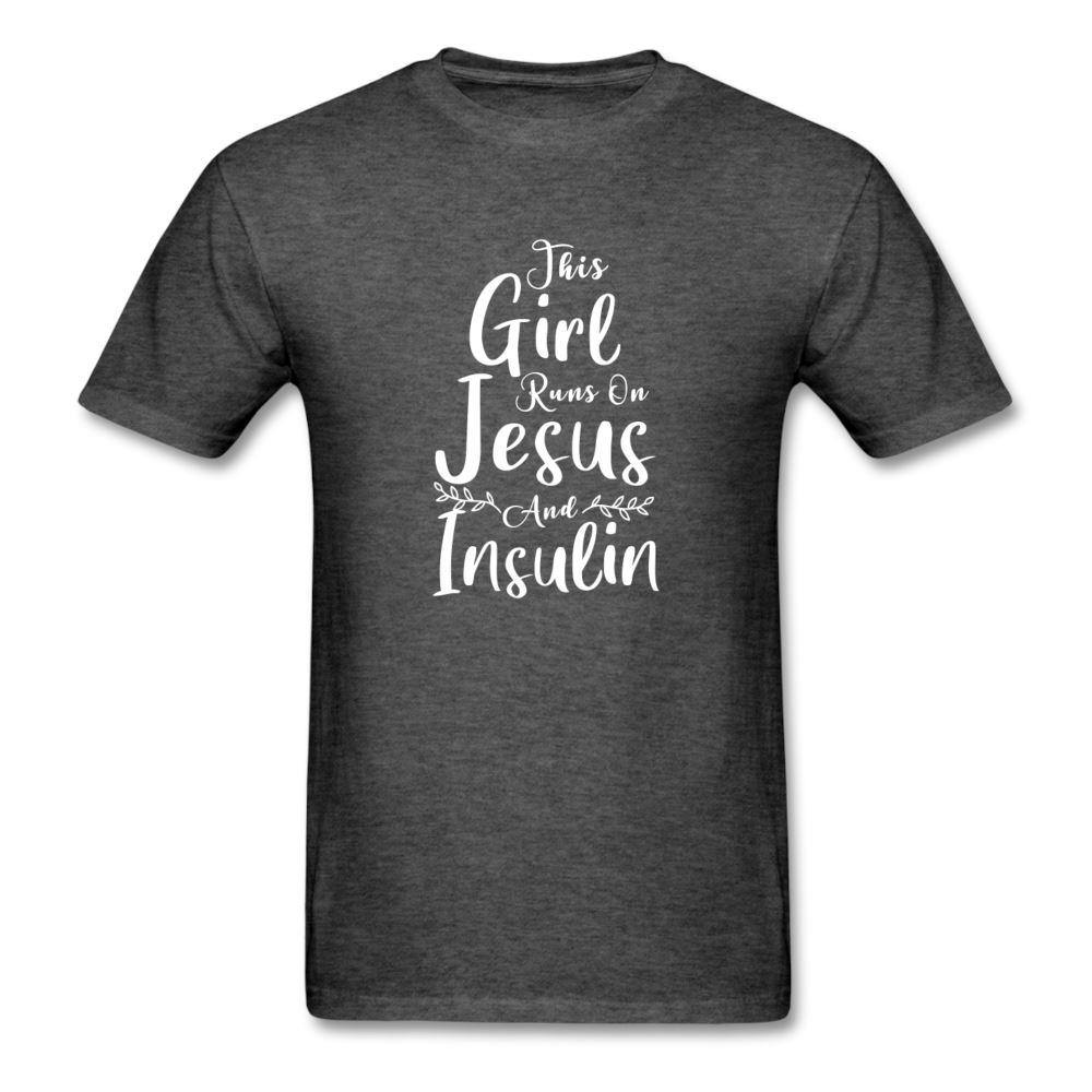 This Girl Runs On Jesus And Insulin Diabetes Awareness Unisex Classic T-Shirt - heather black