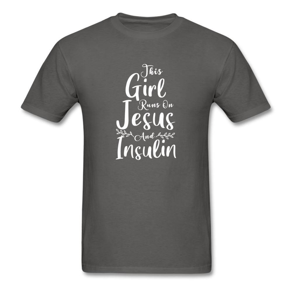 This Girl Runs On Jesus And Insulin Diabetes Awareness Unisex Classic T-Shirt - charcoal