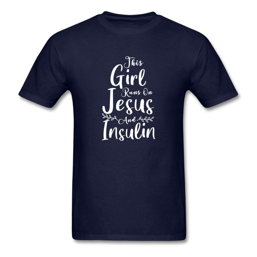 This Girl Runs On Jesus And Insulin Diabetes Awareness Unisex Classic T-Shirt - navy