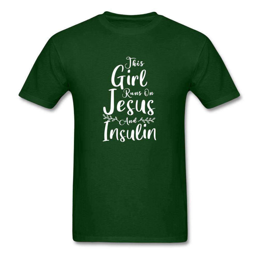 This Girl Runs On Jesus And Insulin Diabetes Awareness Unisex Classic T-Shirt - forest green