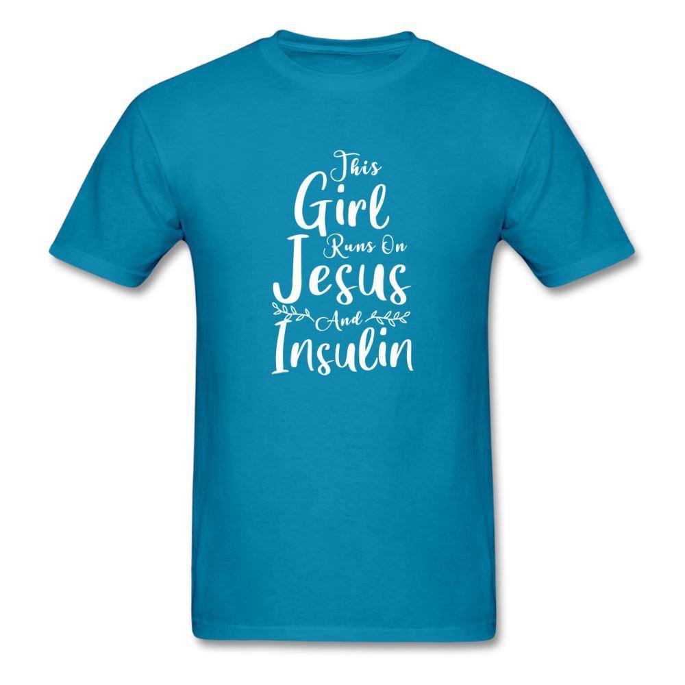 This Girl Runs On Jesus And Insulin Diabetes Awareness Unisex Classic T-Shirt - turquoise