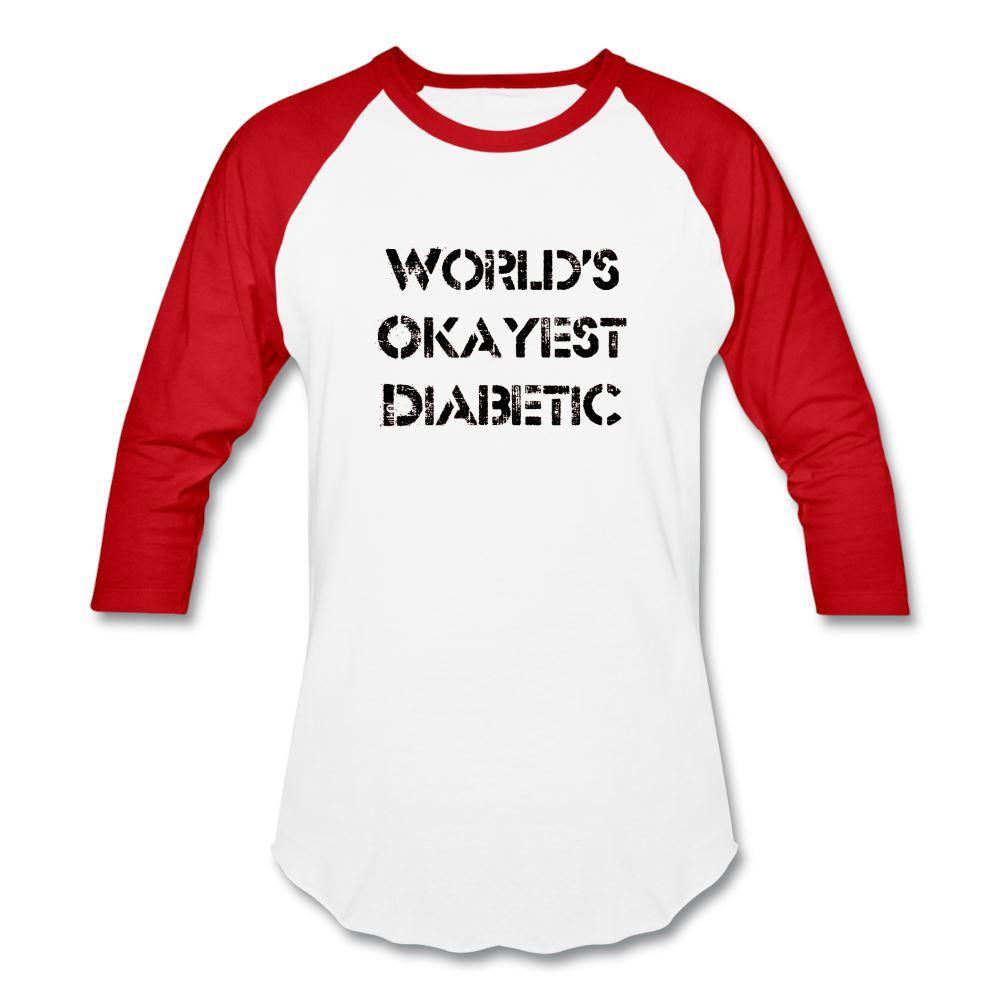 Worlds Okayest Diabetic Unisex Softstyle Baseball T-Shirt - white/red