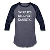 Worlds Okayest Diabetic Humor Premium Softstyle Unisex Raglan Baseball T-Shirt - heather blue/navy