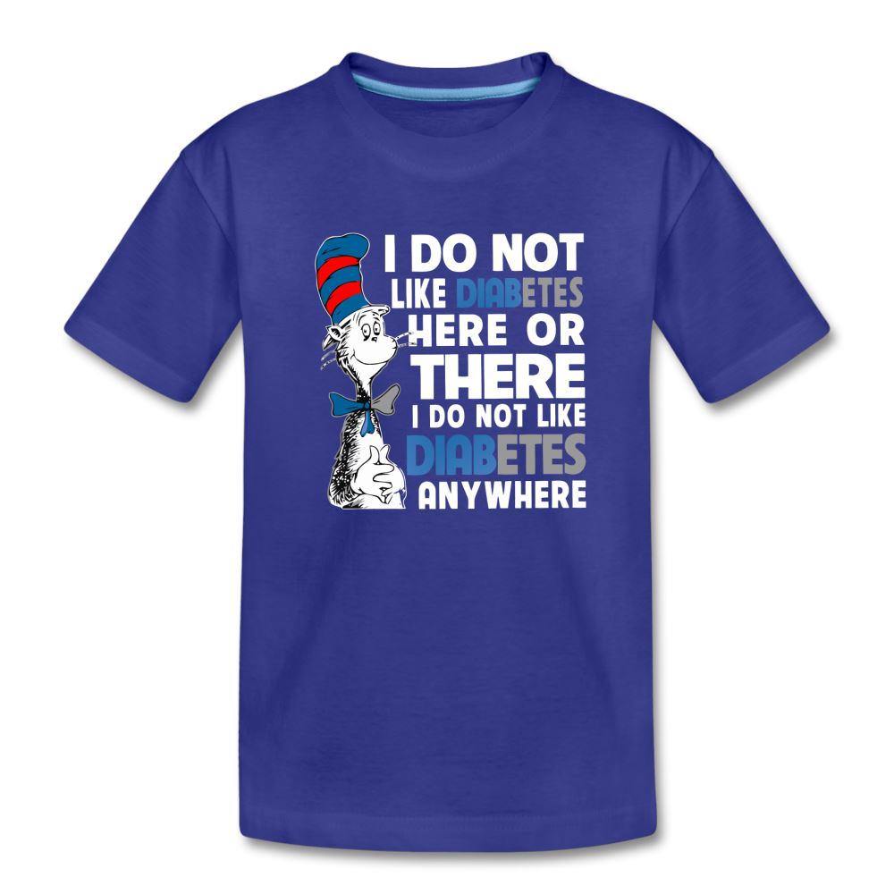 Funny Type 1 diabetes awareness kids and youth T-shirt in royal blue