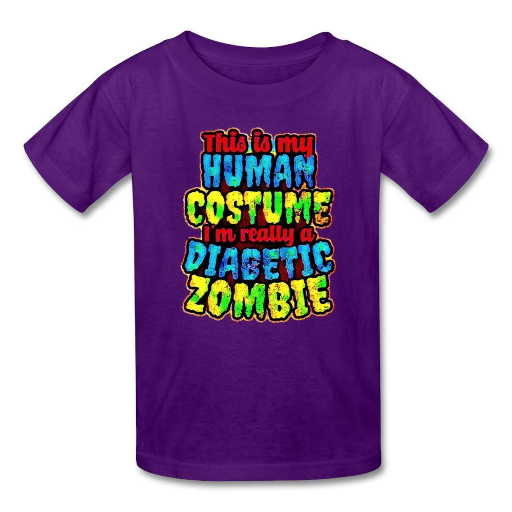 Human Costume & Diabetic Zombie Halloween Funny Youth T-Shirt - purple