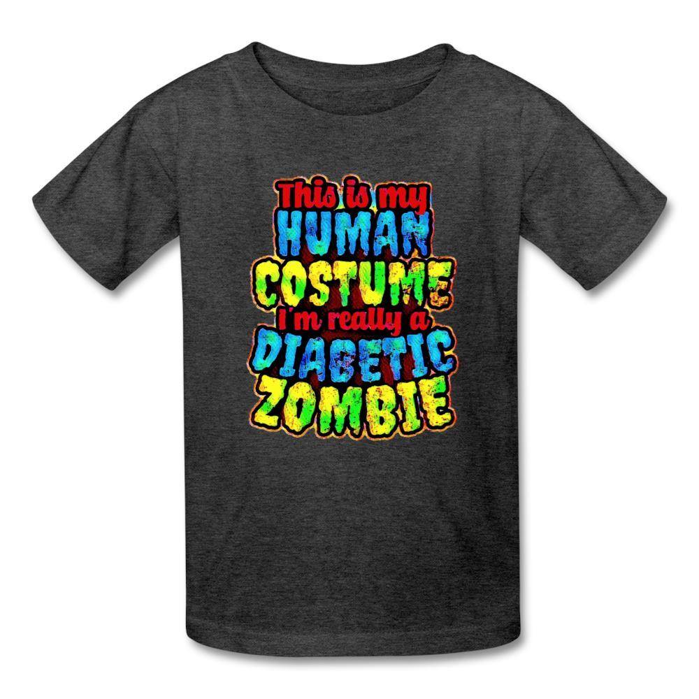 Human Costume & Diabetic Zombie Halloween Funny Youth T-Shirt - heather black
