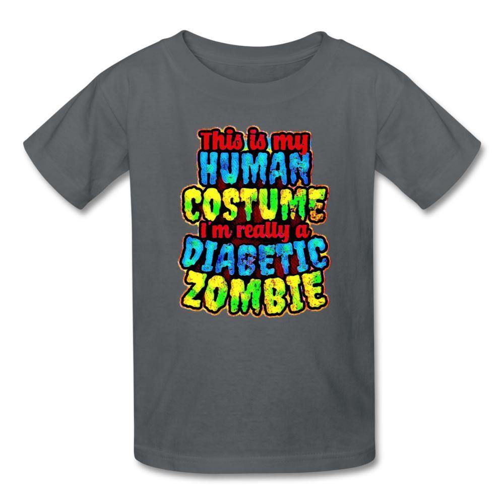 Human Costume & Diabetic Zombie Halloween Funny Youth T-Shirt - charcoal