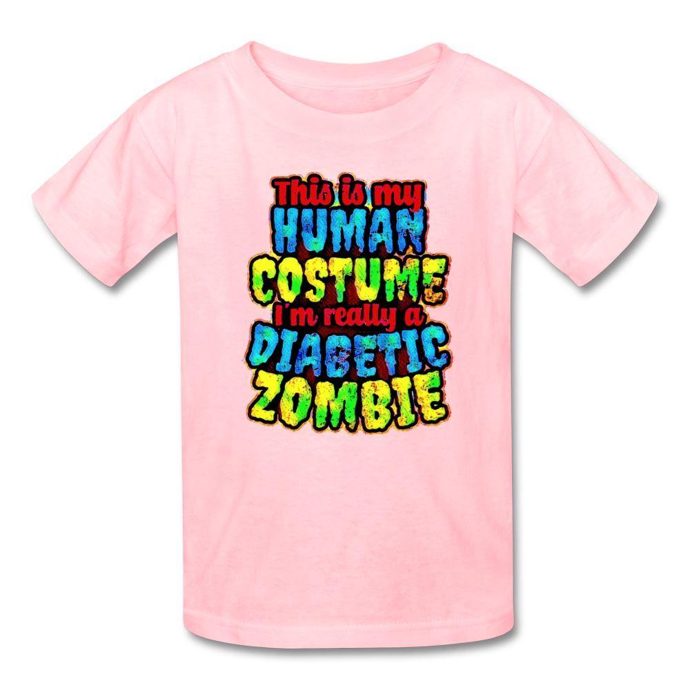 Human Costume & Diabetic Zombie Halloween Funny Youth T-Shirt - pink
