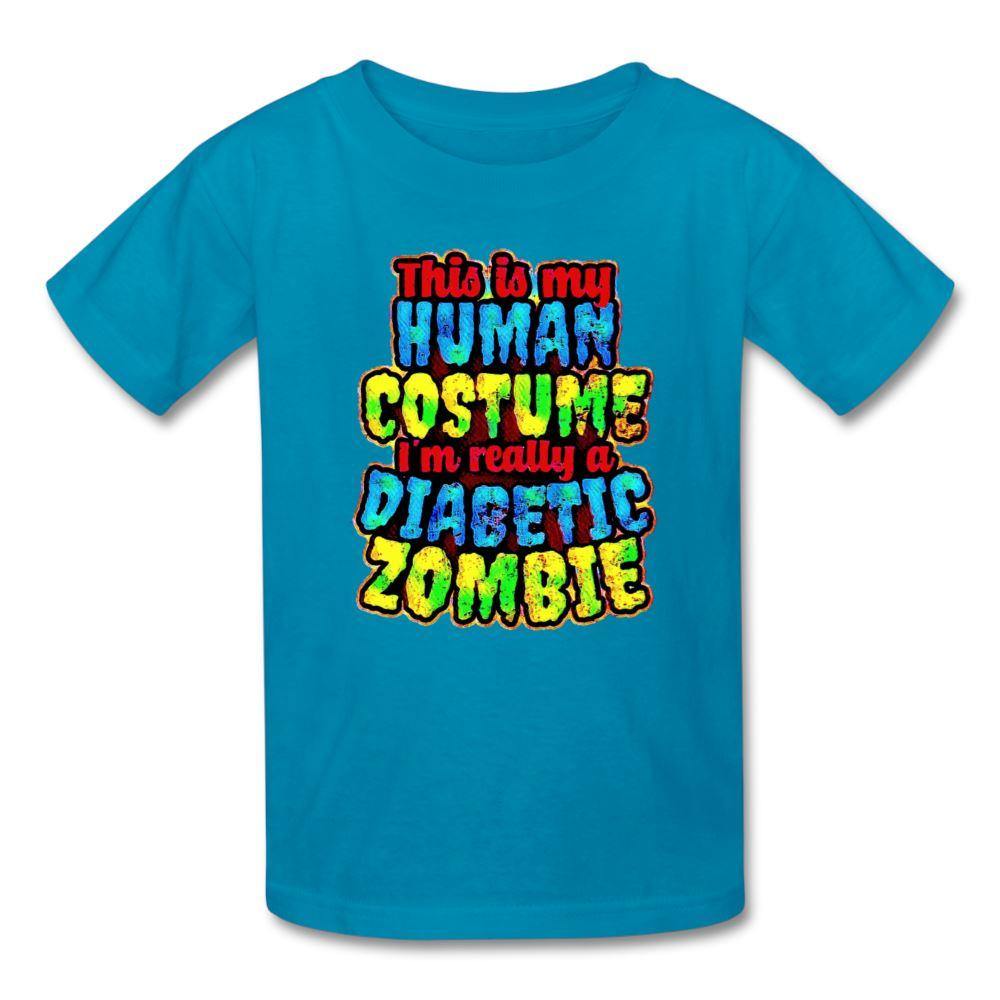 Human Costume & Diabetic Zombie Halloween Funny Youth T-Shirt - turquoise
