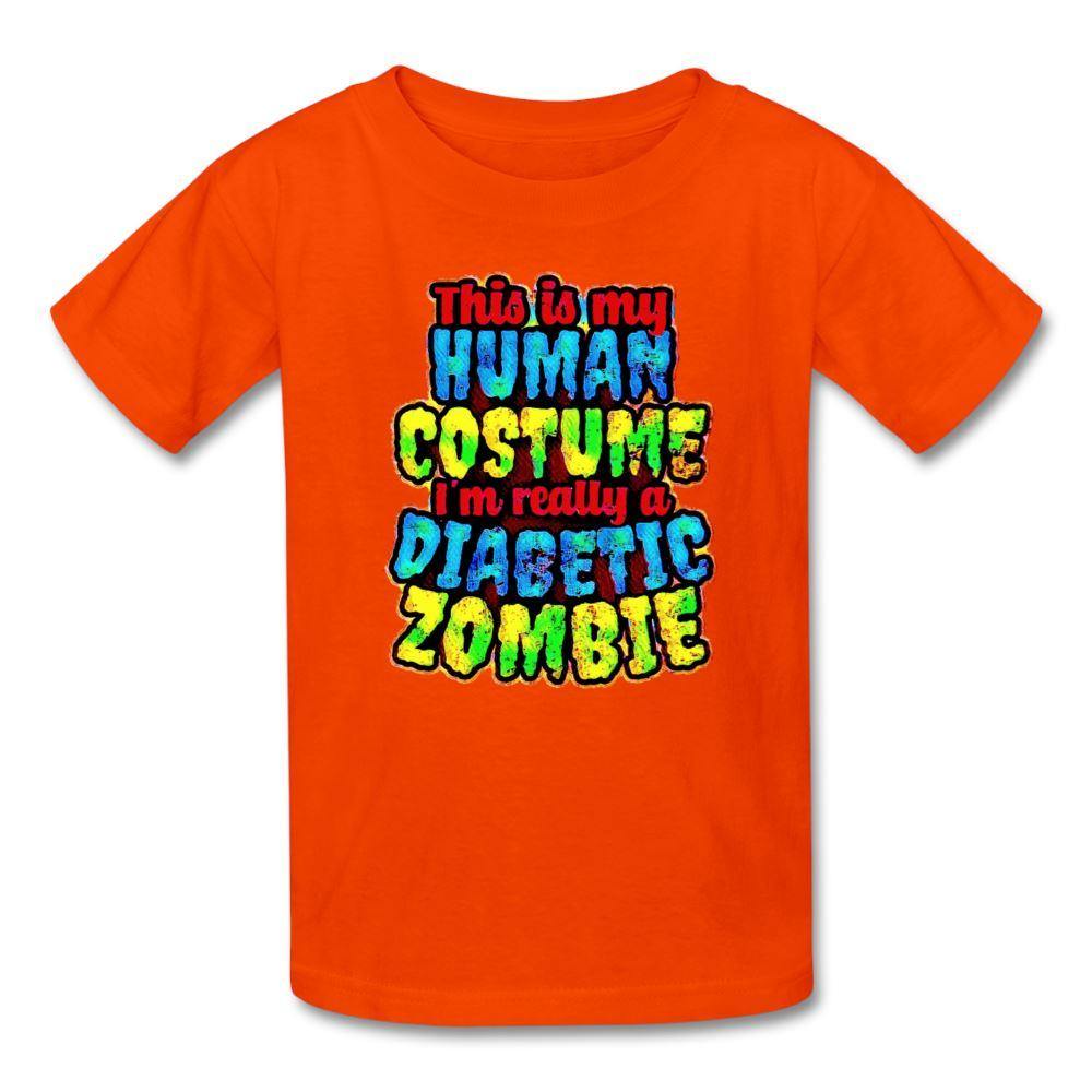 Human Costume & Diabetic Zombie Halloween Funny Youth T-Shirt - orange