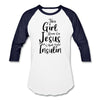 This Girl Runs On Jesus And Insulin Premium Raglan 3/4 Sleeve T-shirt - white/navy