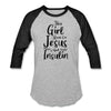 Load image into Gallery viewer, This Girl Runs On Jesus And Insulin Premium Raglan 3/4 Sleeve T-shirt - heather gray/black