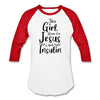 This Girl Runs On Jesus And Insulin Premium Raglan 3/4 Sleeve T-shirt - white/red