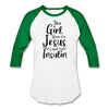 This Girl Runs On Jesus And Insulin Premium Raglan 3/4 Sleeve T-shirt - white/kelly green