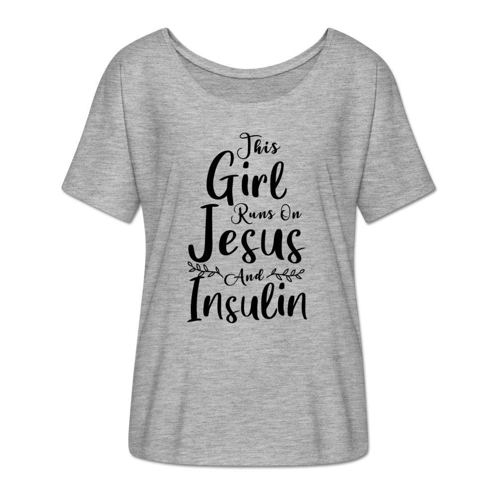 This Girl Runs On Jesus & Insulin Women’s Flowy Comfort T-Shirt - heather grey