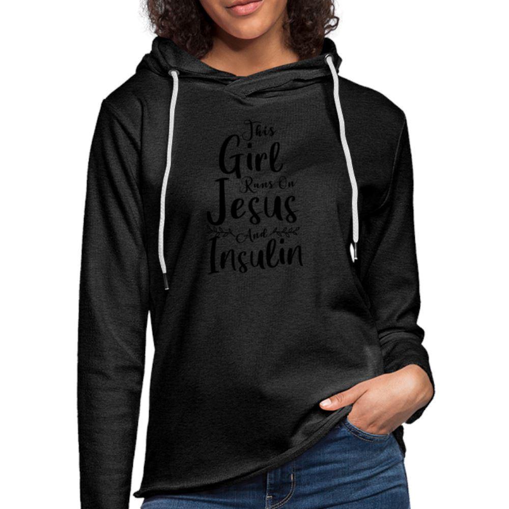 This Girl Runs On Insulin And Jesus Lightweight Terry Hoodie - charcoal grey